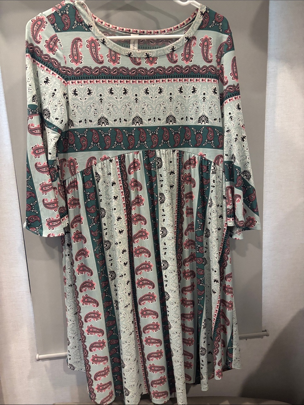 Honeyme Sage Green and Dusty Rose Paisley Swing Dress